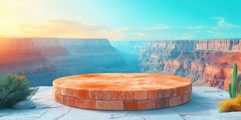 Poster - Brick Platform Overlooking a Canyon at Sunset