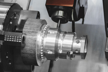 Aufkleber - Manufacturing professional metalworking machine. Industrial concept. Programmable modern cnc digital  digital program machine