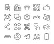 © Matsabe - Social Media, Icon Set. Social Networks and Communication Apps. Reactions, Emoji, Chat, Like, Connections, Followers, Posts, Comments, Sharing, Notification. Line with editable stroke