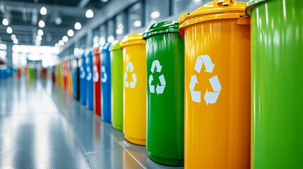 Canvas Print - Colorful Recycling Bins in a Row.