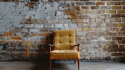 Wall Mural - Vintage chair next to a brick wall