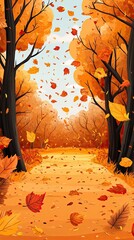 Canvas Print - Autumn Pathway Surrounded by Colorful Falling Leaves