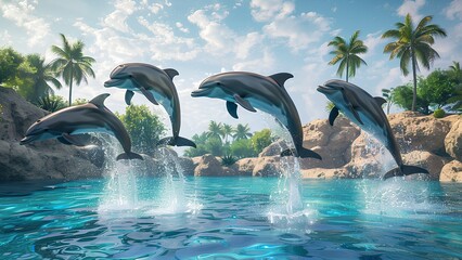 Wall Mural - Joyful Dolphins: A Tropical Splash