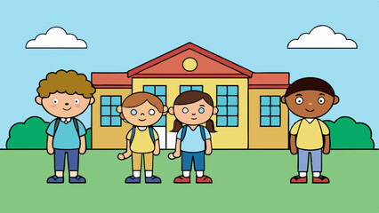 Wall Mural - kids outside the school vector illustration