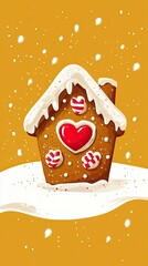 Wall Mural - Snowy Gingerbread House with Heart Decorations