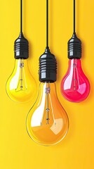 Wall Mural - Colorful Bulbs Hanging Against Bright Yellow Background