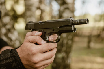 Soldier aiming to the target, and ready to shoot.