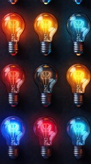 Wall Mural - Colorful Light Bulbs with Hands on Dark Background