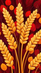 Sticker - Abstract Wheat Stalks on Bold Red Background