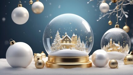 Wall Mural - Shiny golden bauble with festive snowflakes, perfect winter holiday decoration