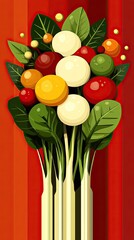 Canvas Print - Colorful Vegetable Bouquet with Leaves and Background