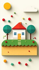 Wall Mural - Colorful 3D Composition of House and Nature Elements