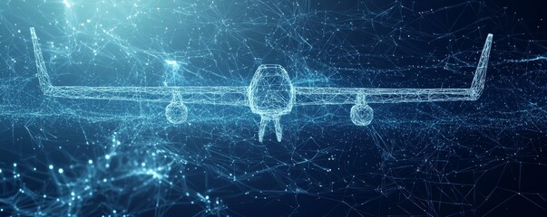 Illustration of wireframe stealth drones against a digital network background