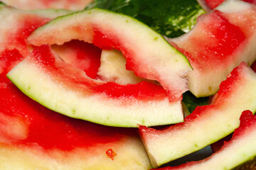 Watermelon peels. Rind of cut watermelon