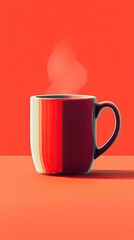 Wall Mural - Vibrant Mug with Steam Against Red Background