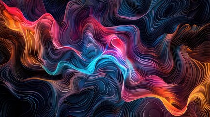 Wall Mural - A digital illustration of layered, wavy, and glowing lines creating an abstract background.