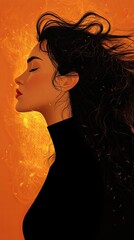 Poster - Profile of a Woman with Flowing Hair in Warm Colors