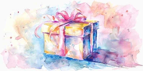 Sticker - Artistic Gift Box with Ribbon