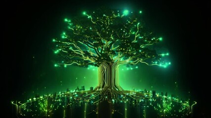 Wall Mural - green futuristic circuit board tree. future technology concept