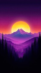 Sticker - Vibrant Sunset Over Majestic Mountain Landscape