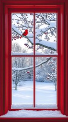 Sticker - Winter Scene with Red Cardinal in Snowy Landscape