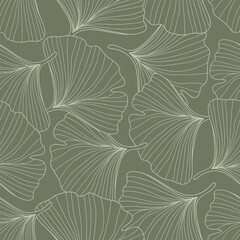 Wall Mural - Abstract foliage line art vector background. Leaf wallpaper of tropical leaves, leaf branch, ginkgo, plant in hand drawn seamless pattern.