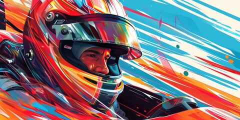 Wall Mural - Dynamic Racing Helmet in Vibrant Colors