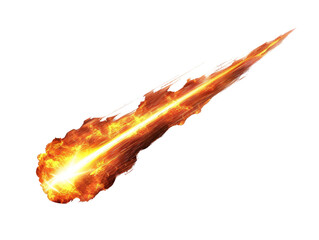 a fiery meteor streaks across a black background, leaving a glowing trail of light.