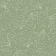 Wall Mural - Seamless pattern hand- drawn gingko leaf on green background