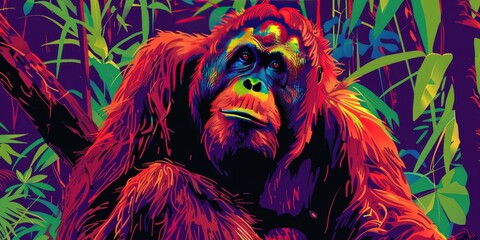 Poster - Vibrant Jungle Orangutan Art