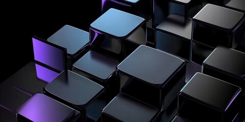 Wall Mural - Abstract geometric blocks on a black background, 3d render, Generative AI