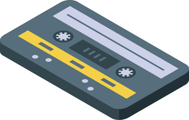 Wall Mural - Audio cassette tape lying with magnetic ribbon out isometric view isolated on white background