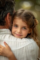 Young daughter hugging father from the back, Generative AI