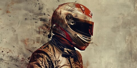 Wall Mural - Grunge Style Racer Helmet Illustration