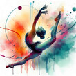 © Artvi - Rhythmic gymnastics exercise in watercolor, olympic rhythmic gymnastics