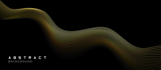 Abstract dot wave line with moving particles on background . Digital cyberspace, Big data analytics, 3d rendering, machine learning, and predictive analytics.