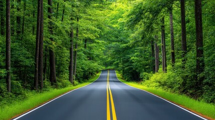 Country road with pine trees arching overhead, forming a natural tunnel