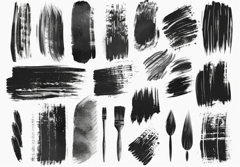 Canvas Print - A modern paint art brush bundle for designers. A set of hand-drawn brush strokes and grunge textured shapes. Made from real brushes.