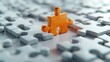 © DZMITRY - Picture of an orange puzzle piece that fits into a white puzzle. Teamwork, solutions, and problem-solving concepts are emphasized.