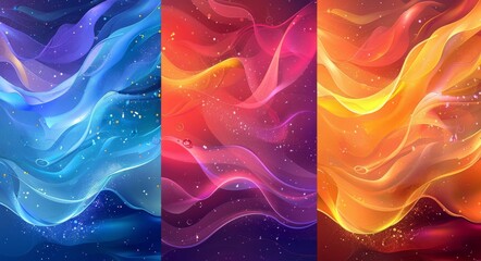 Wall Mural - With swirling vibrant colors, this set of abstract wall art features yellow, pink, blue, and green.