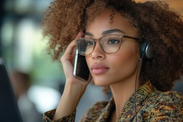 Female business executive using a mobile phone in her office, Generative AI