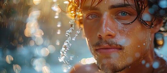 Wall Mural - Man with Water Droplets on Face