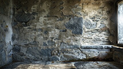 Wall Mural - Rural room with weathered stonework background and grungy rock surface