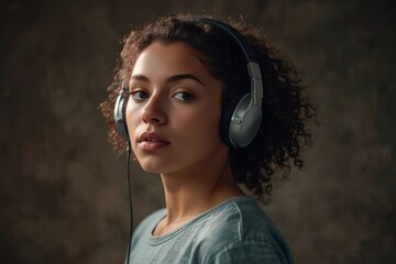 Wall Mural - girl with curly hair and headphones