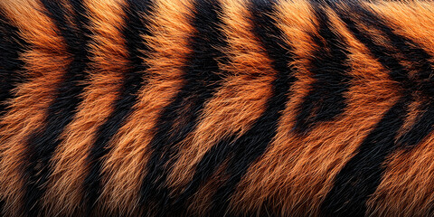 close-up of tiger fur showing black and orange stripes, concept of wildlife and nature, suitable for