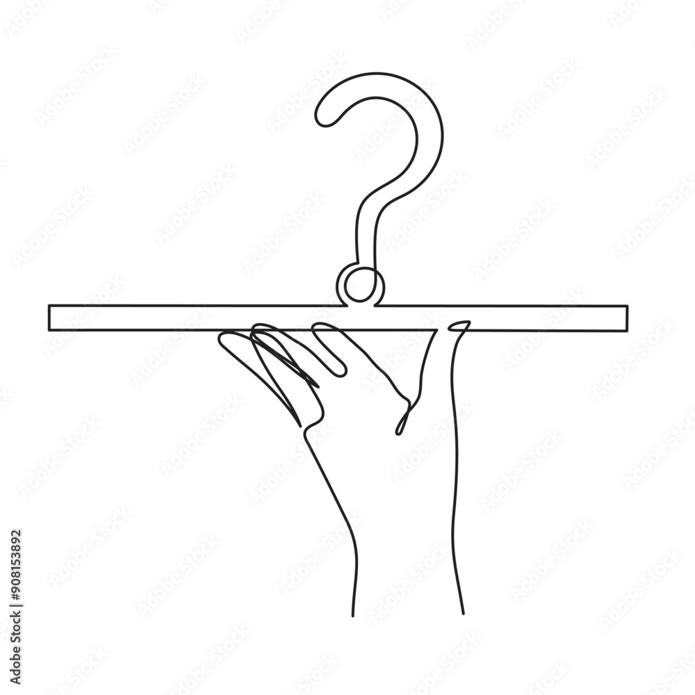 Hand holds question mark one line art, hand drawn asking sign, idea ...