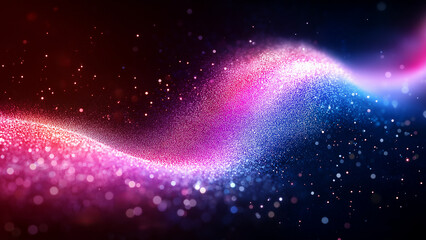 Wall Mural - abstract waves of digital data particles and glowing blue, pink, and purple dots on a dark backgroun