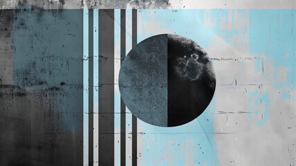 Wall Mural - Geometric abstract background pattern. Blue, gray and black colors. Abstract horizontal banner. Graphic design style. Digital illustration. AI artwork.	