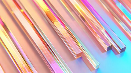 Poster -   A vibrant cluster of coloured glass tubes rests atop a blue-pink table, positioned beside one another