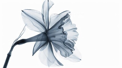 Poster -   A monochrome image showcases a flower with an elongated stem against a pristine white backdrop